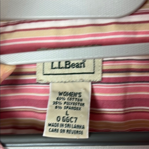 L.L. Bean Pink and Cream Striped Long Sleeve Oversized Shirt Size Large - Picture 3 of 8